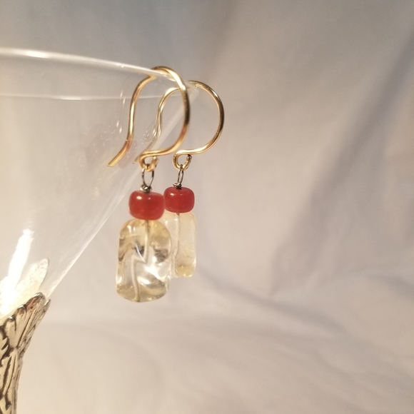 Handmade Copper Citrine Jade Crystal Earrings - Picture 4 of 9